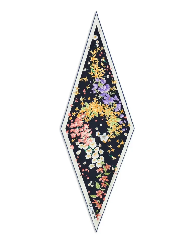 Ferragamo Rautenförmiger Schal mit Frühlings-Print - Blau Blau