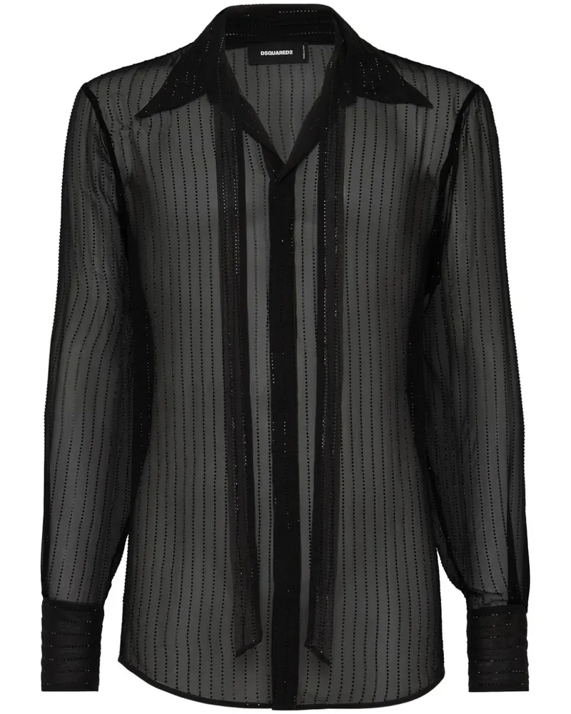 Dsquared2 Semi-transparentes Hemd mit Kristallen - Schwarz Schwarz
