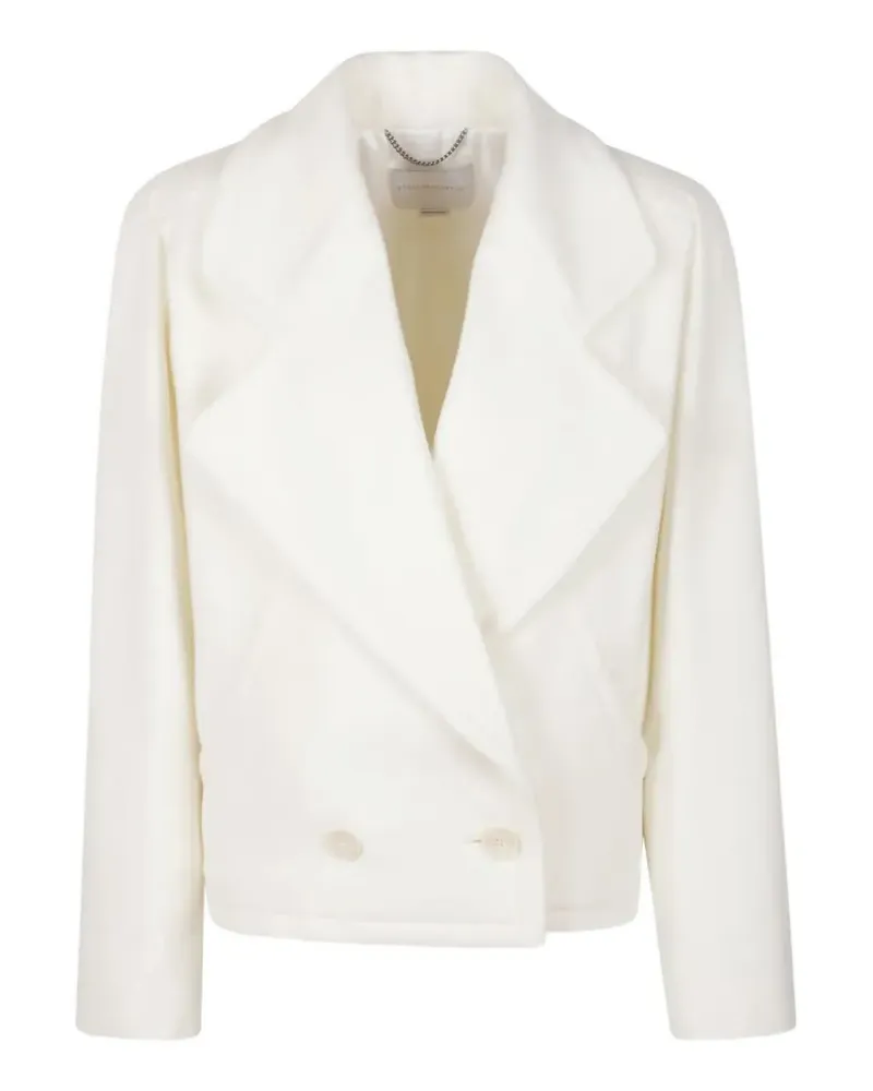 Stella McCartney Kurzer Wollmantel in Creme mit Wappen-Stickerei - Nude Nude