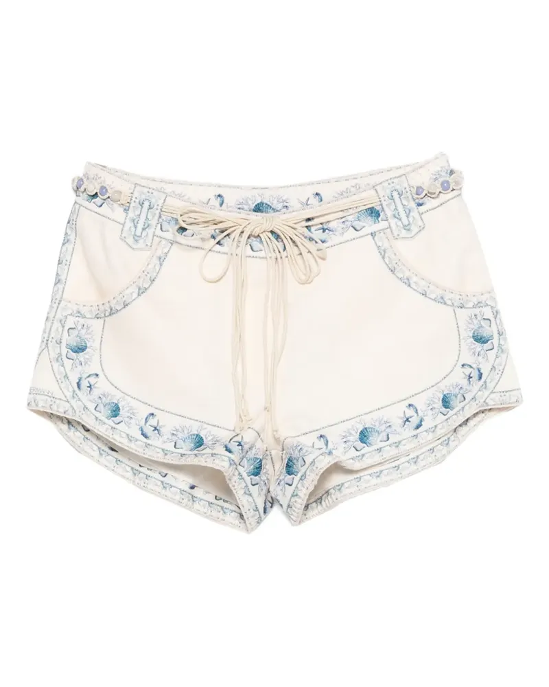 Zimmermann drawstring embroidered shorts - Nude Nude