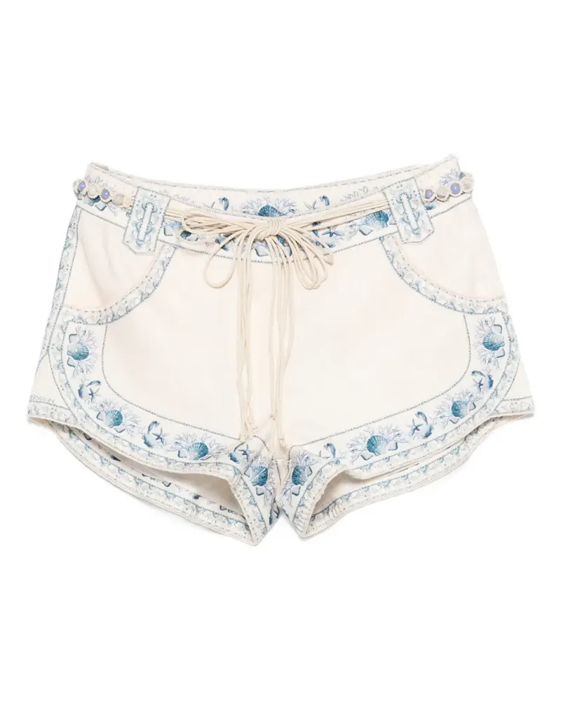 Zimmermann drawstring embroidered shorts - Nude Nude