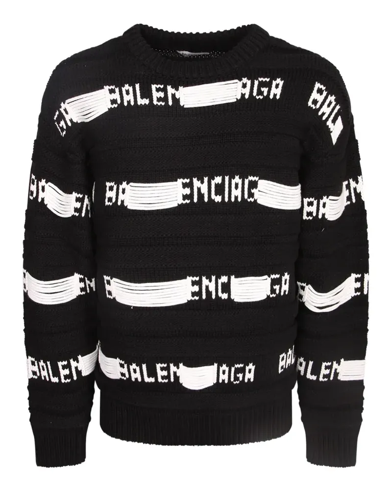 Balenciaga Pullover mit Logo-Intarsie im Distressed-Look - Schwarz Schwarz