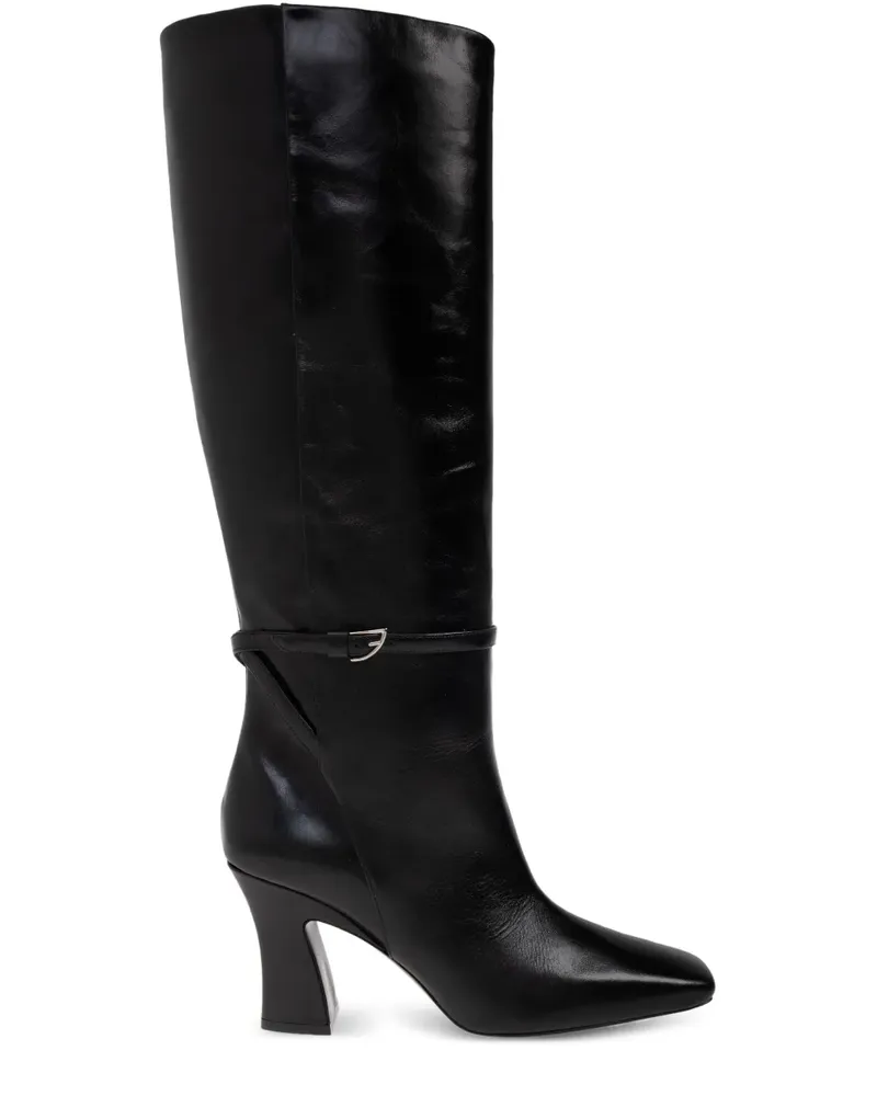 NODALETO Kniehohe Stiefel mit Schnallenriemen 90mm - Schwarz Schwarz