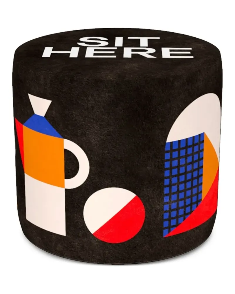 Qeeboo Oggian "Sit Here" Hocker mit geometrischem Muster - Schwarz Schwarz