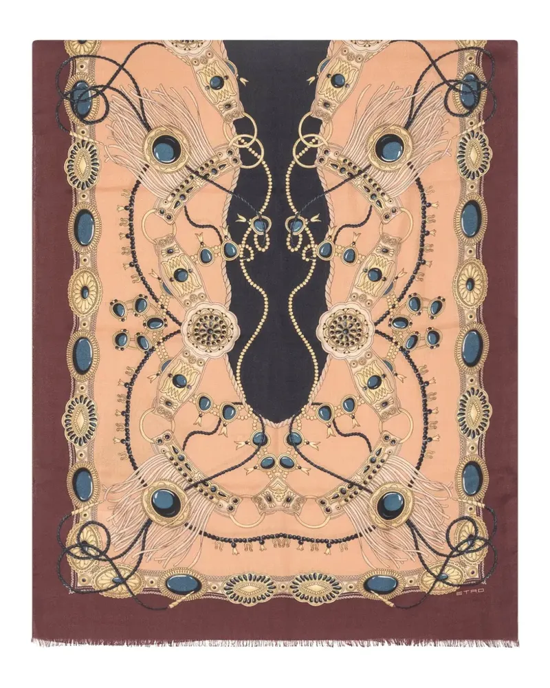 Etro Ausgefranster Schal mit Schmuckprint - Gelb Gelb