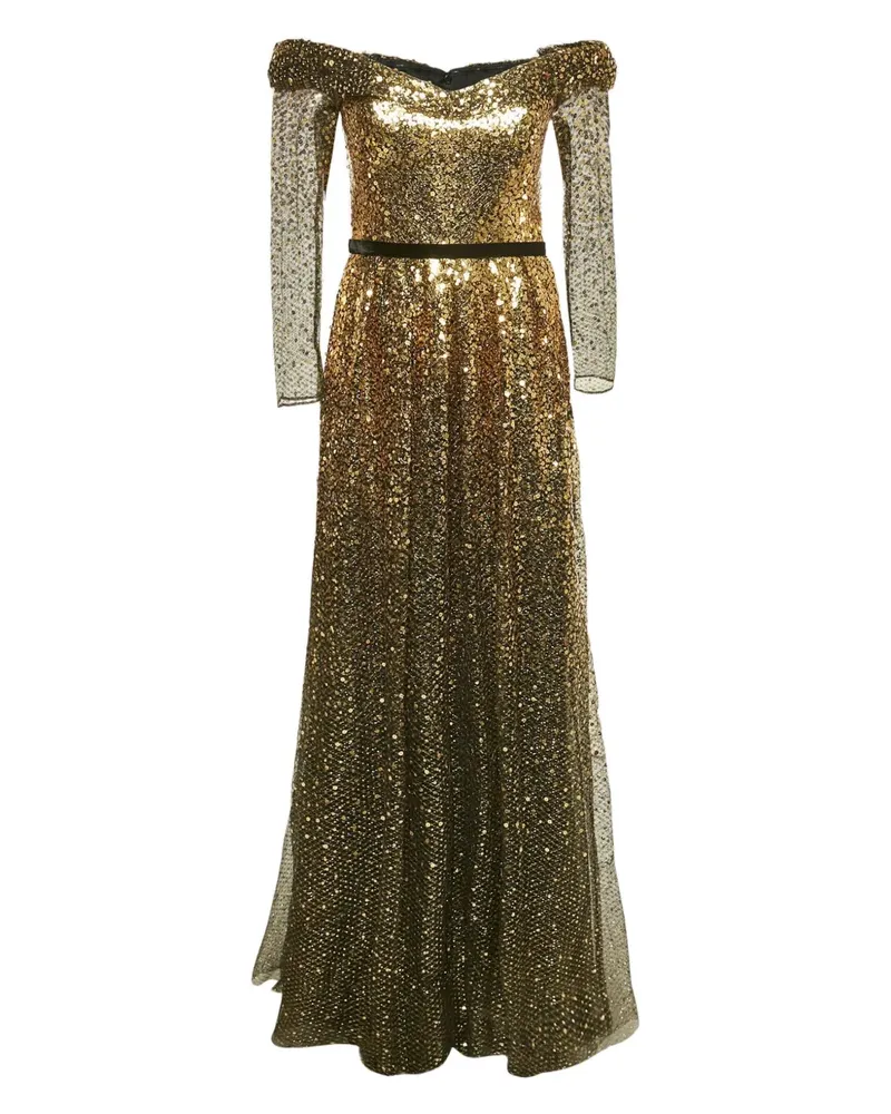 Marchesa Tüllkleid mit Pailletten - Gold Gold