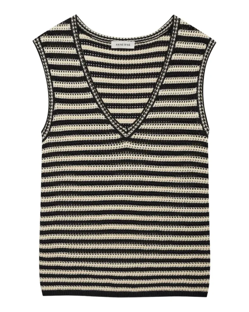 Anine Bing Lowen striped V-neck vest - Schwarz Schwarz