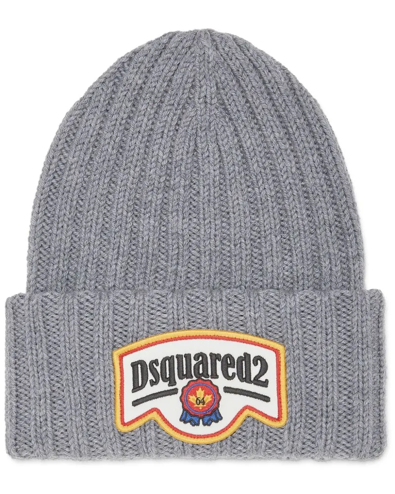 Dsquared2 Gestrickte Beanie mit Logo-Applikation - Grau Grau
