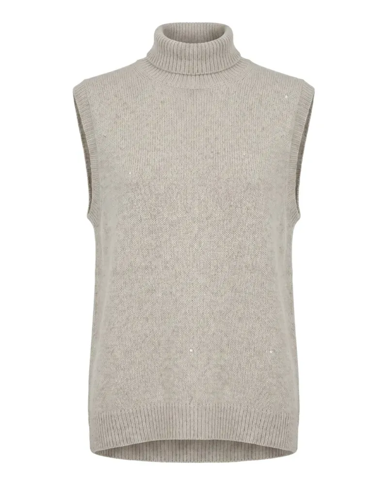 Brunello Cucinelli sequin-embellished roll-neck vest - Nude Nude