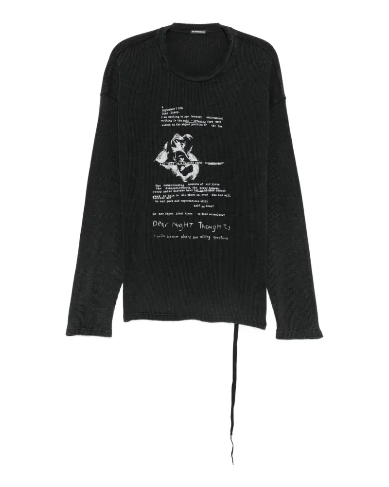 Ann Demeulemeester T-Shirt aus Waffelstrick mit grafischem Print - Schwarz Schwarz