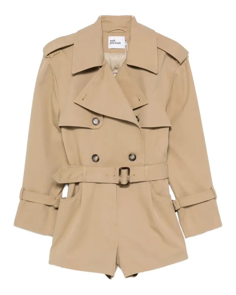 Self-Portrait belted cropped trench jacket - Nude Nude