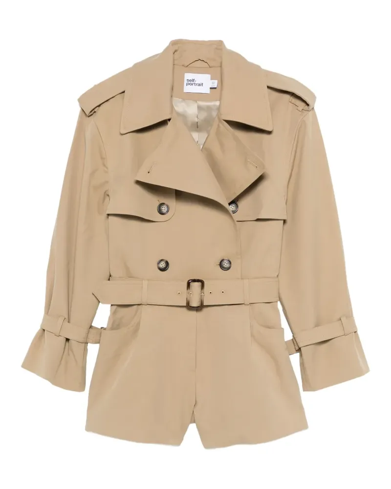 Self-Portrait belted cropped trench jacket - Nude Nude