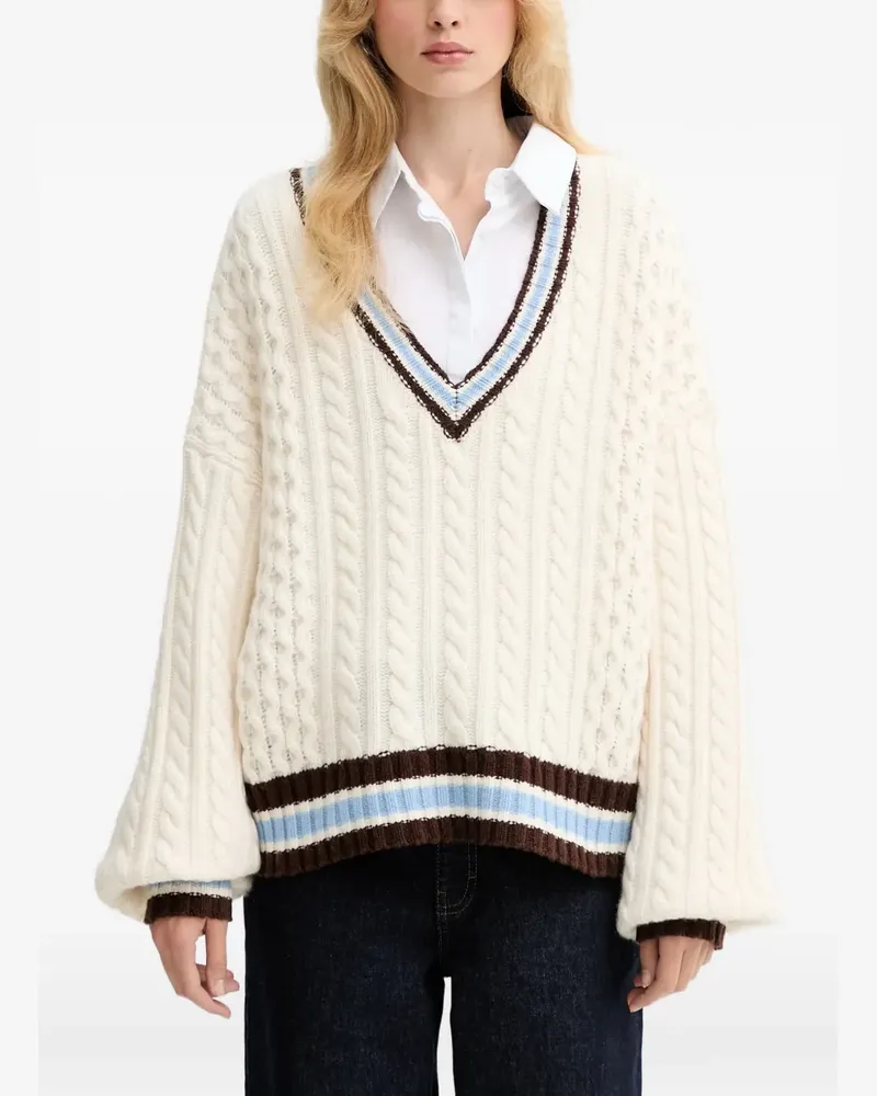 Gestuz Gestreifter Pullover mit Zopfmuster - Nude Nude