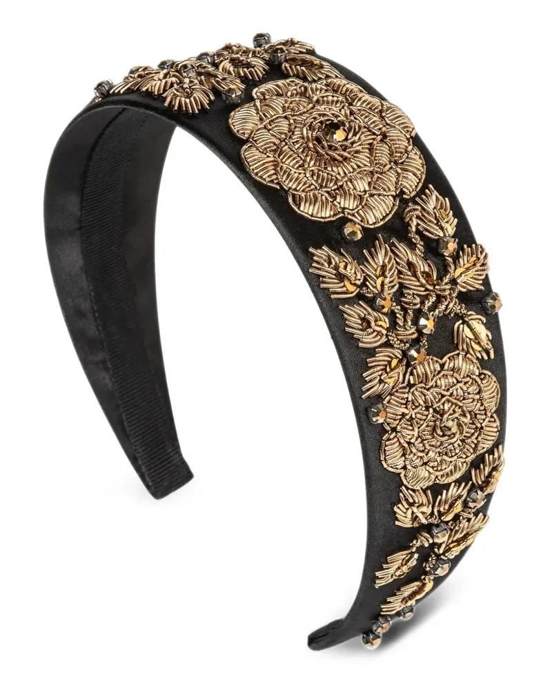 Jennifer Behr Paloma Haarreif mit Blumenstickerei - Schwarz Schwarz