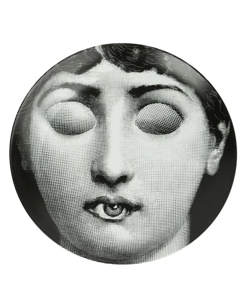 Fornasetti Teller mit Gesicht-Motiv Schwarz