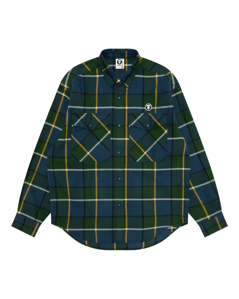 BAPE Kariertes Hemd mit Logo-Patch - Blau Blau