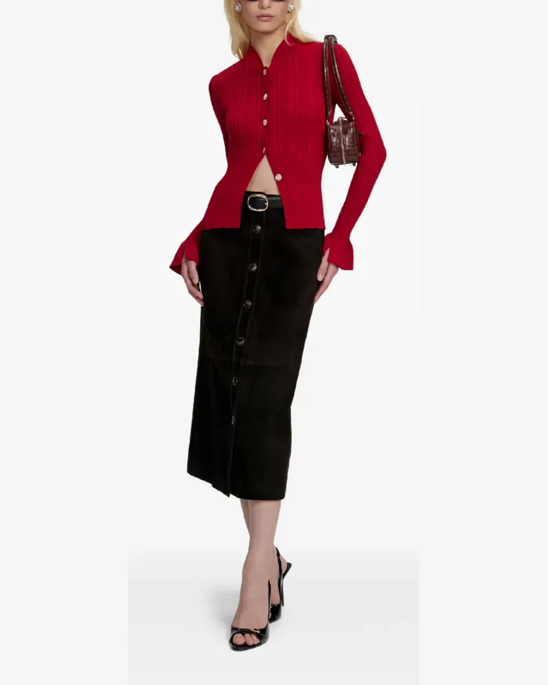 Self-Portrait Gerippter Cardigan mit Knopf - Rot Rot