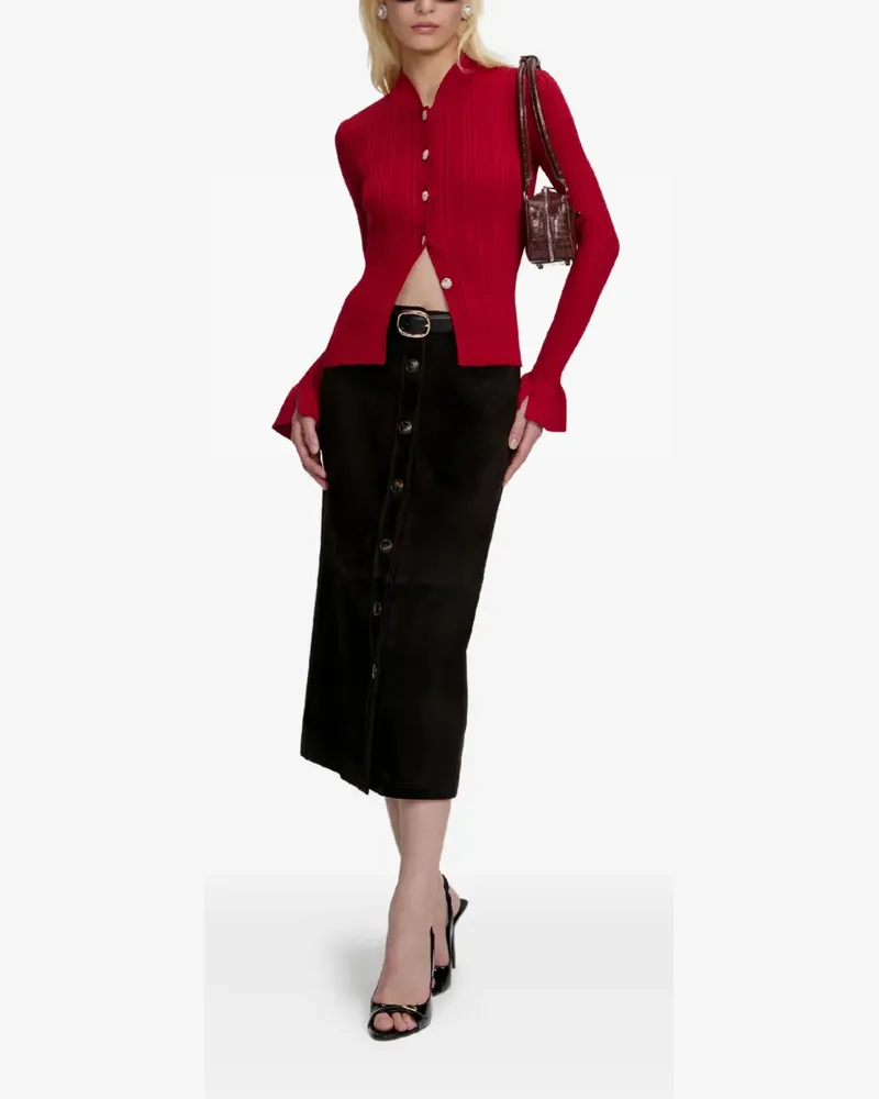 Self-Portrait ribbed button cardigan - Rot Rot