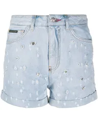 Philipp Plein Jeans-Shorts mit Kristallen Blau