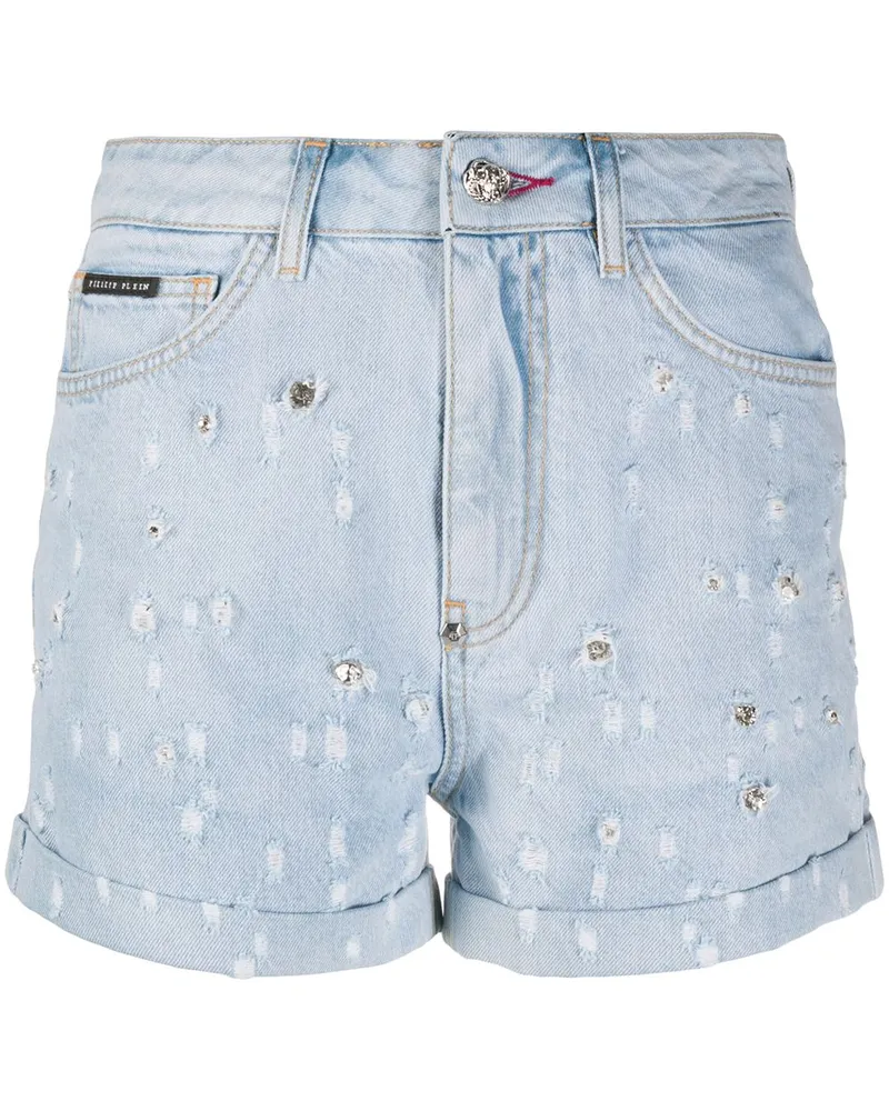 Philipp Plein Jeans-Shorts mit Kristallen - Blau Blau