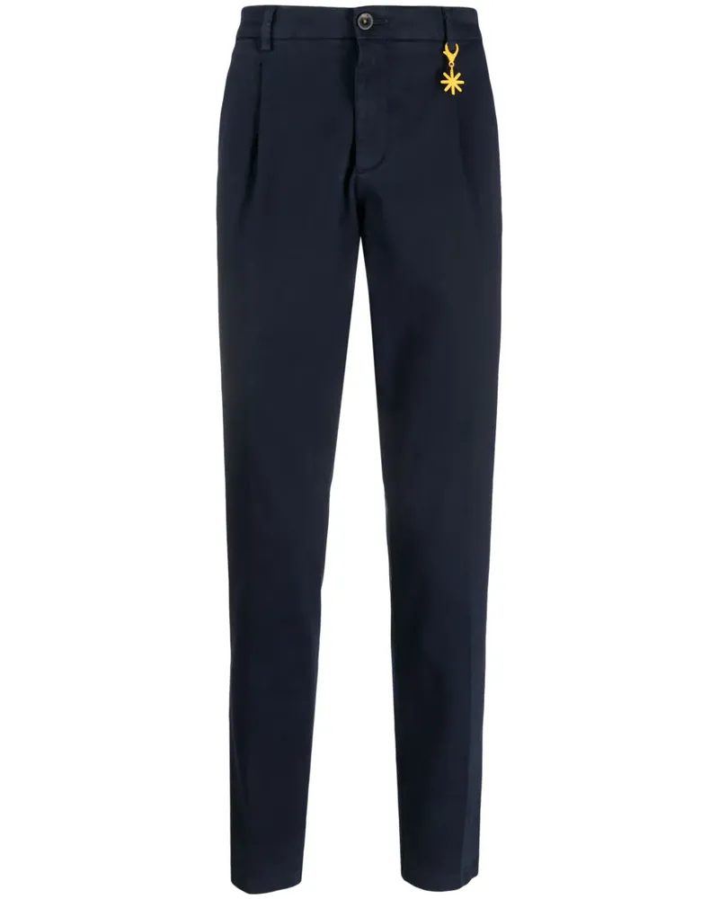 Manuel Ritz Schmale Gabardine-Hose mit Logo-Anhänger - Blau Blau