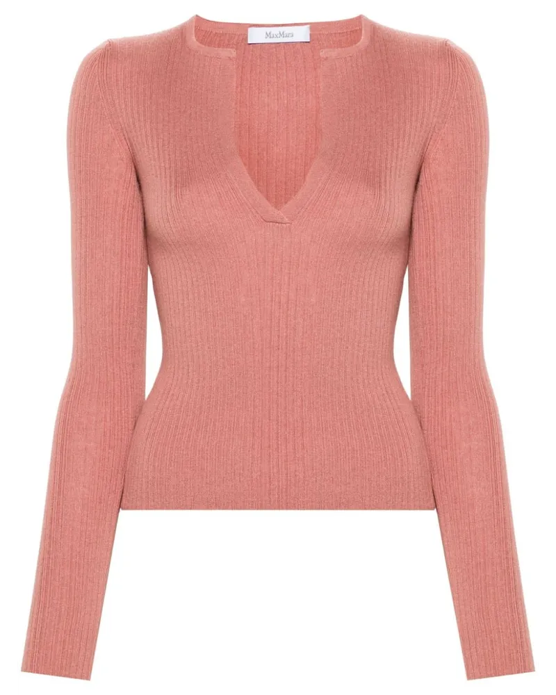 Max Mara Gerippter Pullover mit V-Ausschnitt - Rosa Rosa