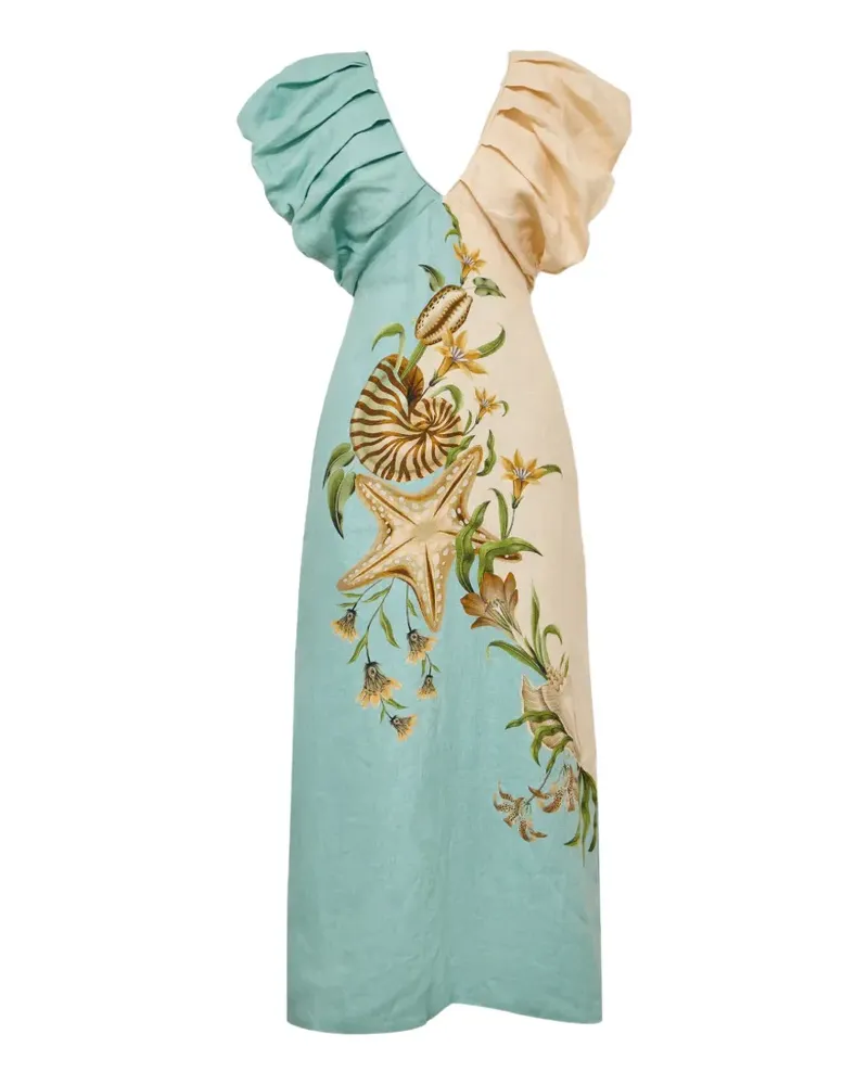 FARM Rio Marine Garden Puff midi dress - Blau Blau