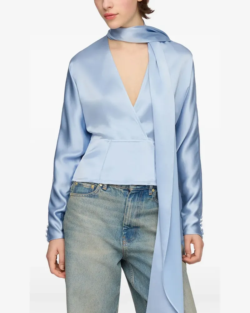 Ganni Gewickelte Bluse mit Schaldetail - Blau Blau