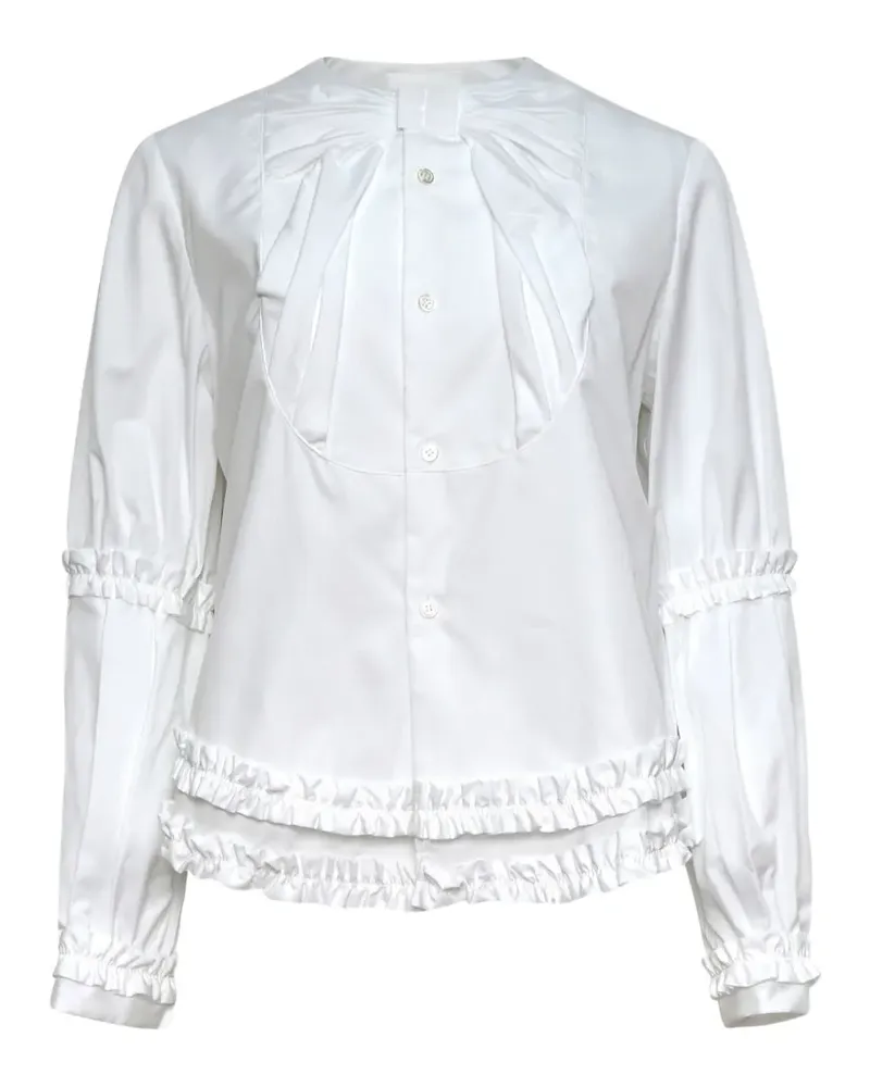 Noir Kei Ninomiya ruffled-trim bow-detail blouse - Weiß Weiß