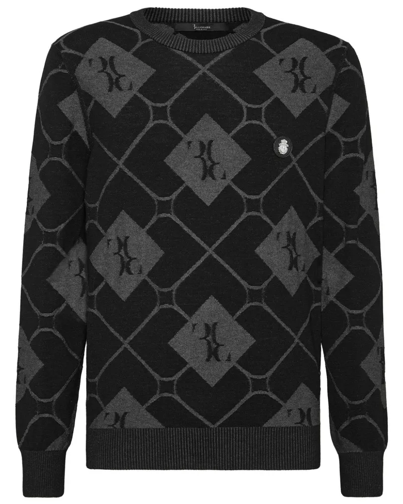 Billionaire Gestrickter Intarsien-Pullover Schwarz