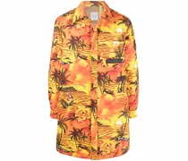 x Moncler Daunenmantel mit tropischem Print - Gelb