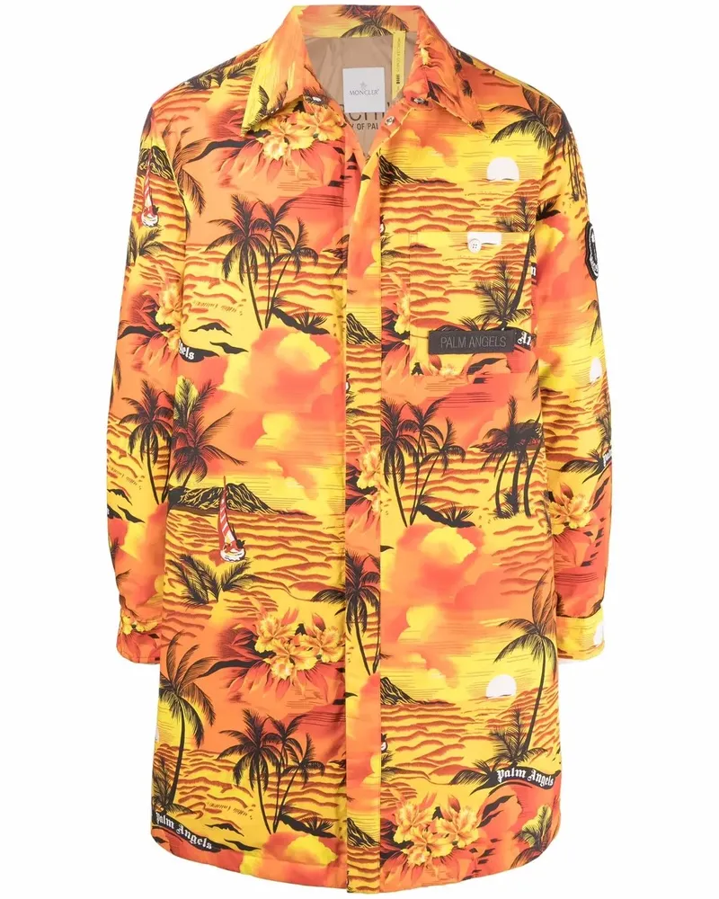 Palm Angels x Moncler Daunenmantel mit tropischem Print - Gelb Gelb