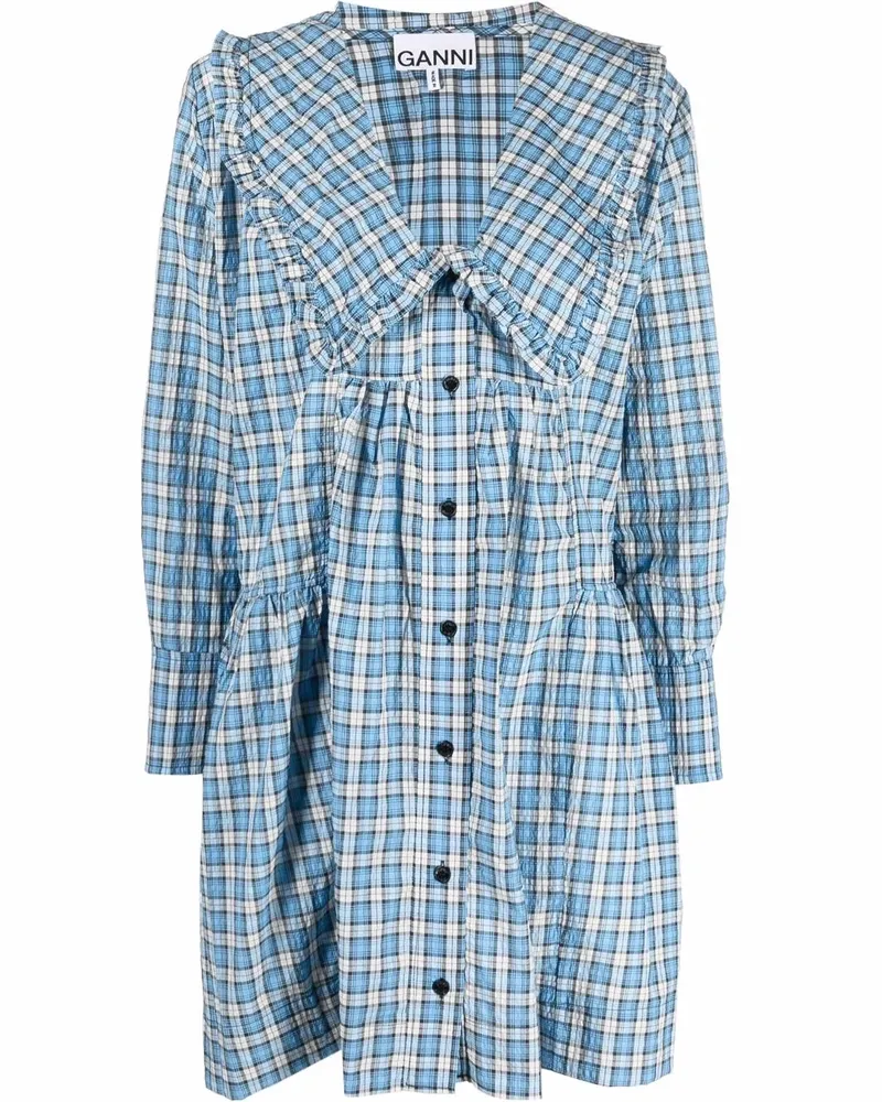 Ganni Kariertes Kleid - Blau Blau