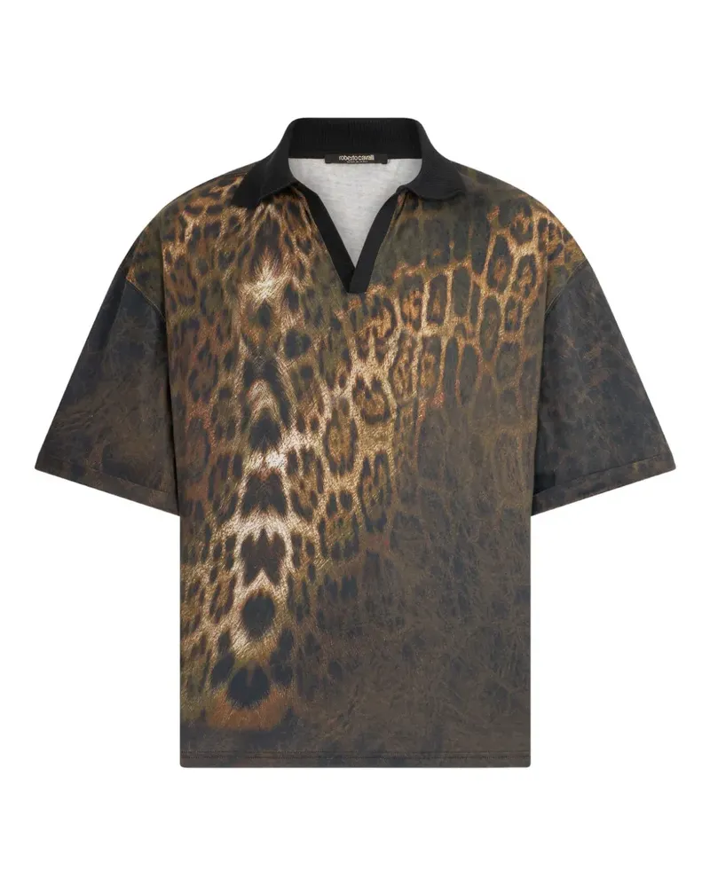 Roberto Cavalli jaguar-print short-sleeve polo shirt - Braun Braun