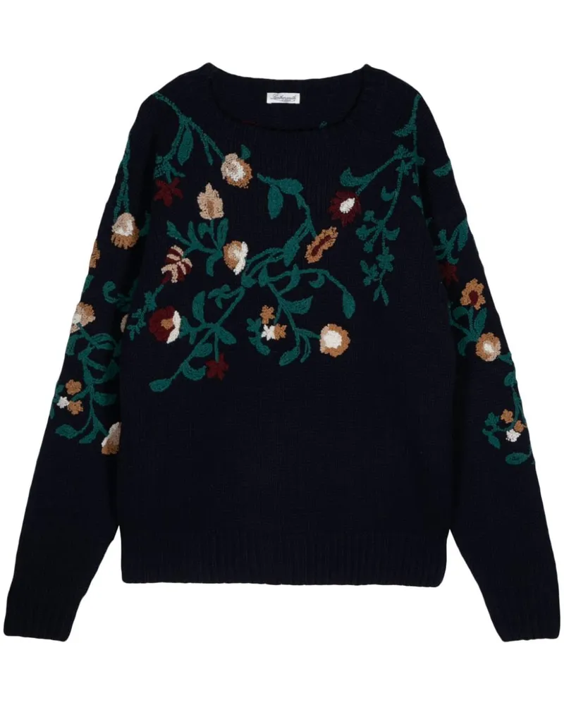 Leathersmith of London Intarsien-Pullover mit Blumen - Blau Blau
