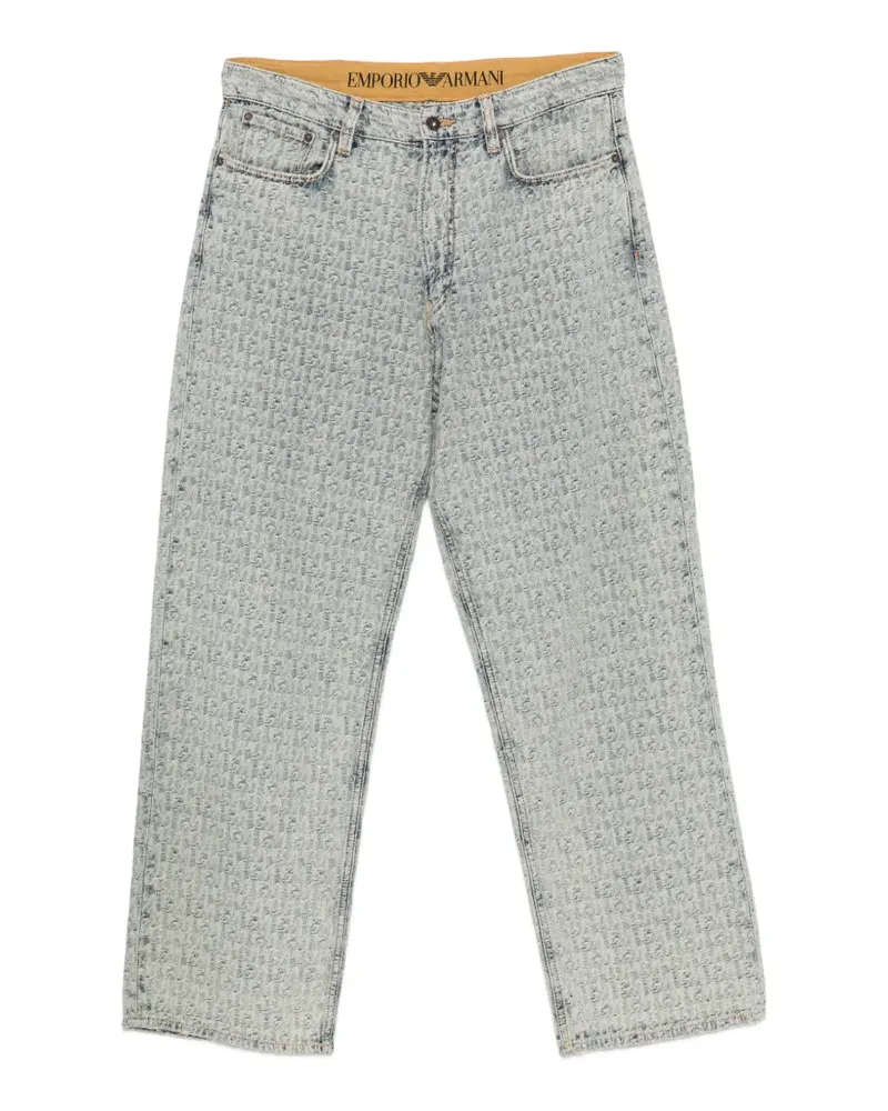 Emporio Armani monogram-pattern straight-leg jeans - Blau Blau
