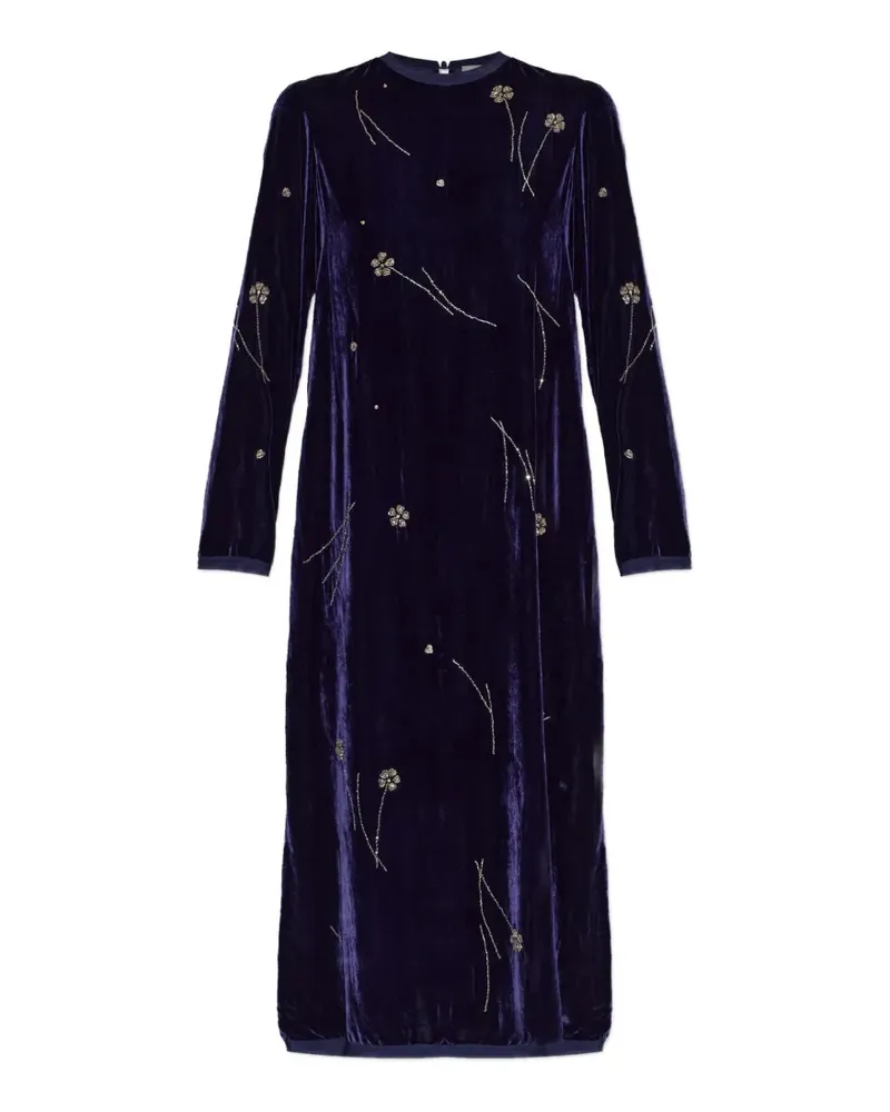 forte_forte Fleurs d'Orient Midikleid aus Samt mit Blumenperlen - Blau Blau
