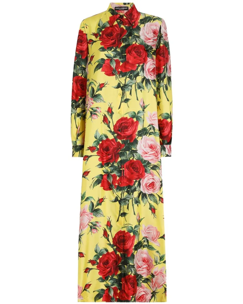 Dolce & Gabbana Maxi-Hemdkleid mit Blumen-Print - Gelb Gelb