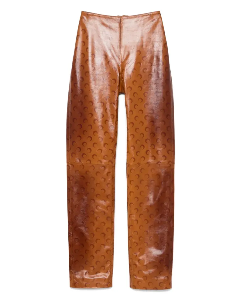 Marine Serre Lederhose mit Mond-Print - Braun Braun