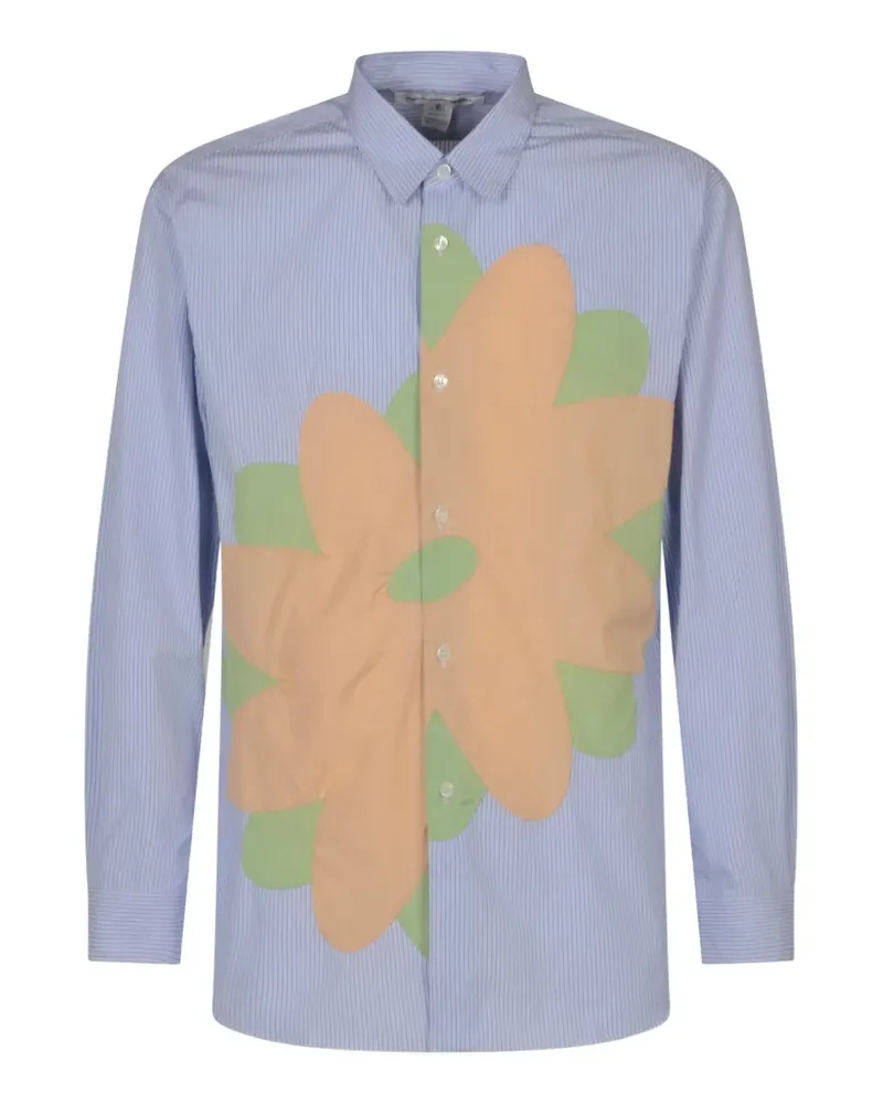Comme des Garçons Gestreiftes T-Shirt mit Blumen-Print - Blau Blau