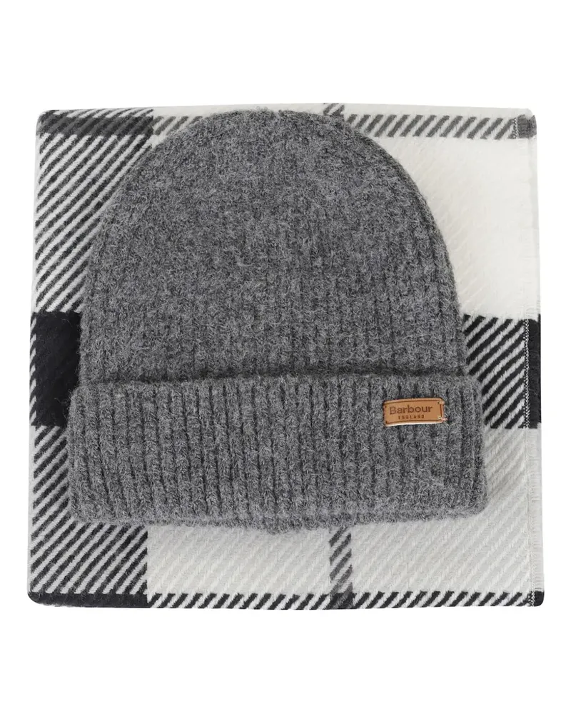 Barbour knitted beanie-scarf set - Grau Grau