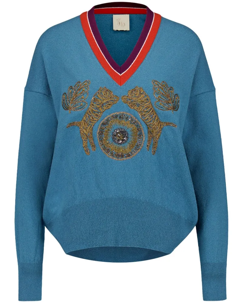 PAULA Bestickter Kaschmirpullover - Blau Blau