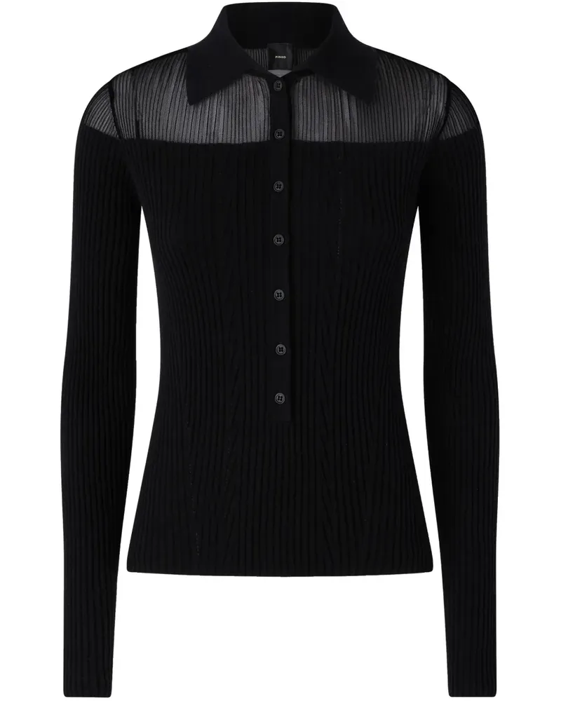 Pinko Geripptes Poloshirt - Schwarz Schwarz