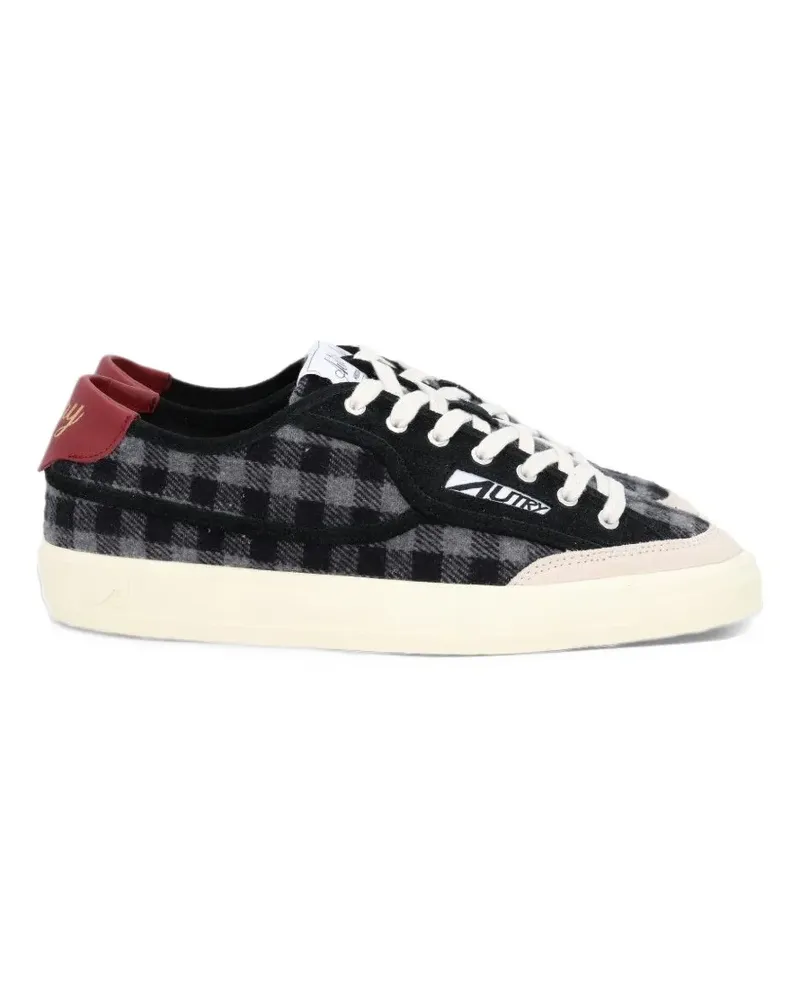 AUTRY Windscape Low sneakers in gray black and Syrah check-print fabric and suede - Schwarz Schwarz