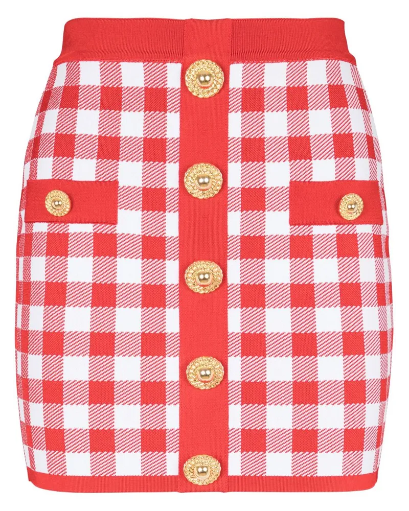 Balmain Minirock mit Vichy-Karomuster - Rot Rot