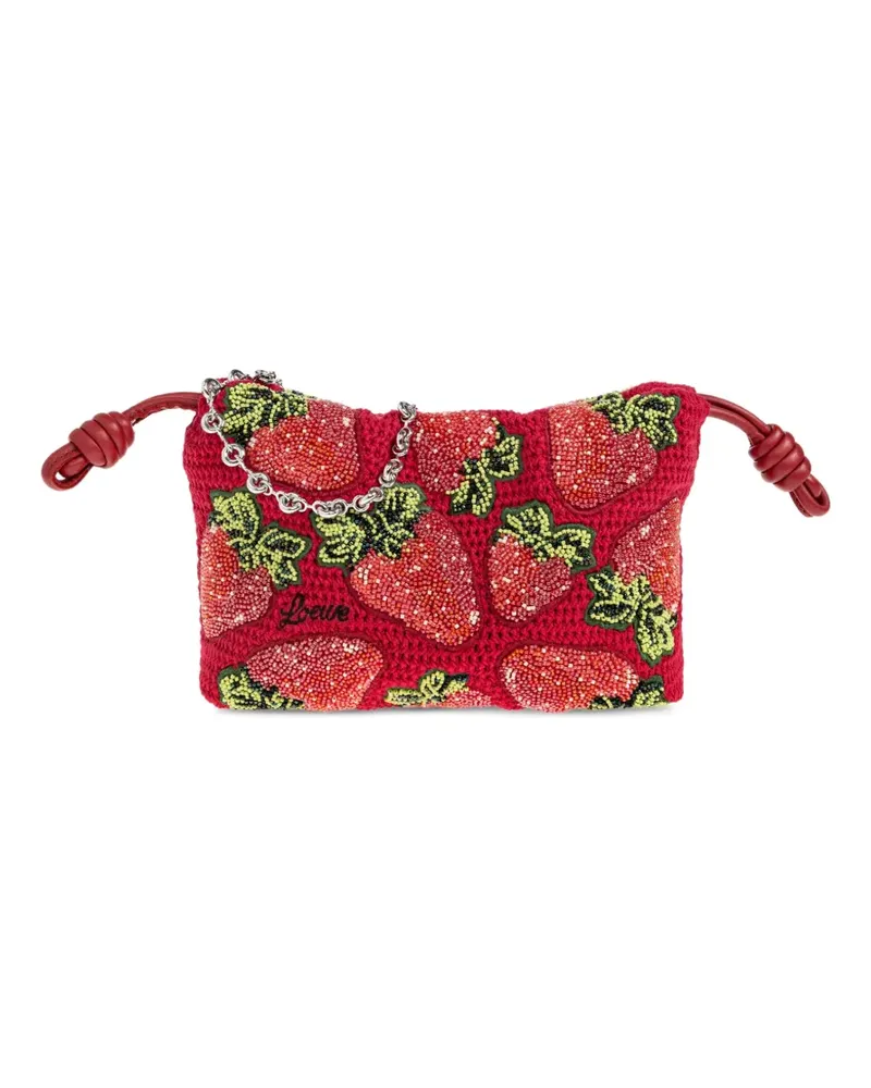 Loewe Mini Flamenco Clutch mit Erdbeerperlen - Rot Rot