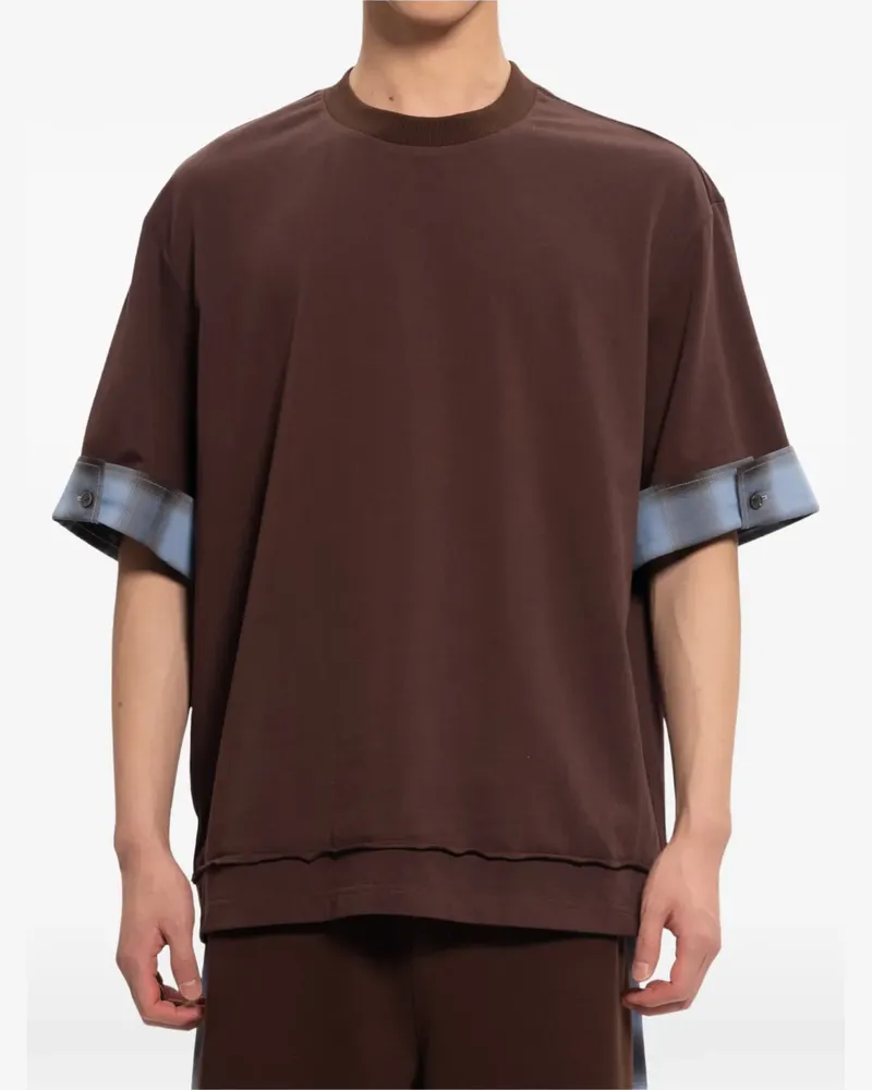 Feng Chen Wang check-cuff layered-hem T-shirt - Braun Braun