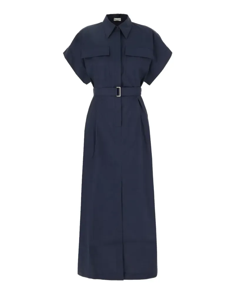 Brunello Cucinelli belted short-sleeve dress - Blau Blau