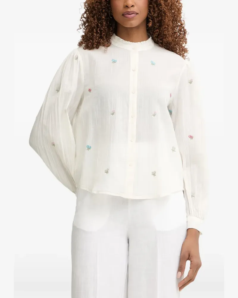 Benetton Bluse mit Blumenstickerei und Rüschenkragen - Nude Nude