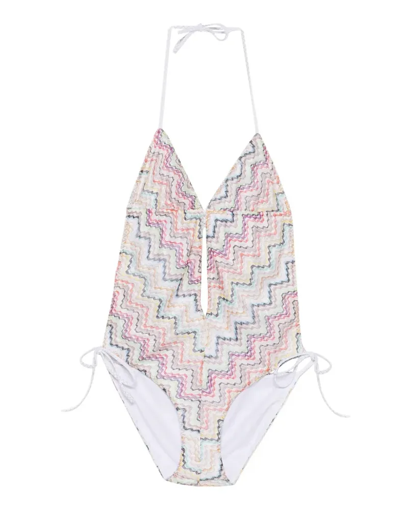 Missoni zigzag-knit halterneck swimsuit - Weiß Weiß